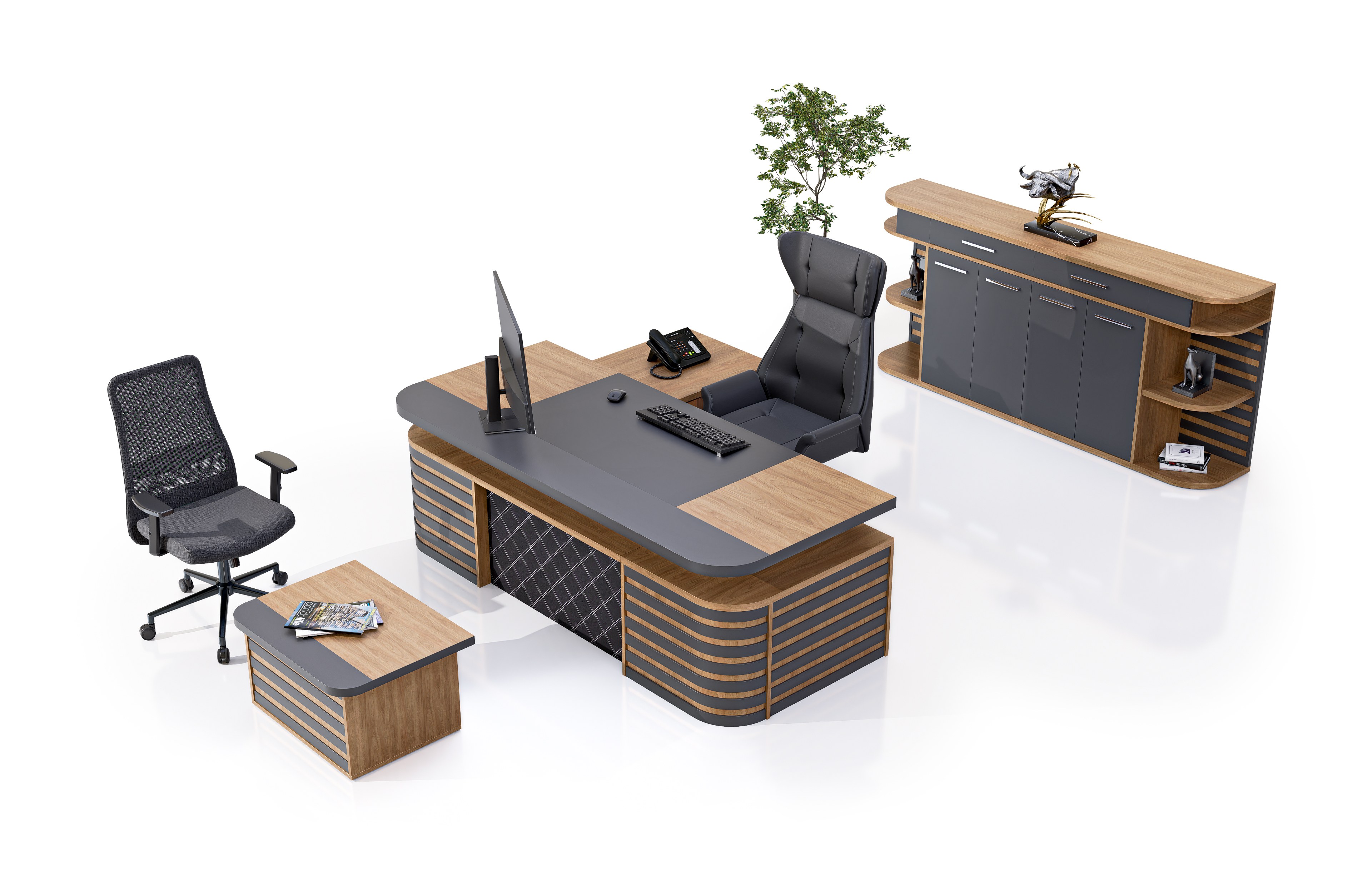 Konfull Executive Desks Inline / Egzotik Meşe-Antrasit Gri