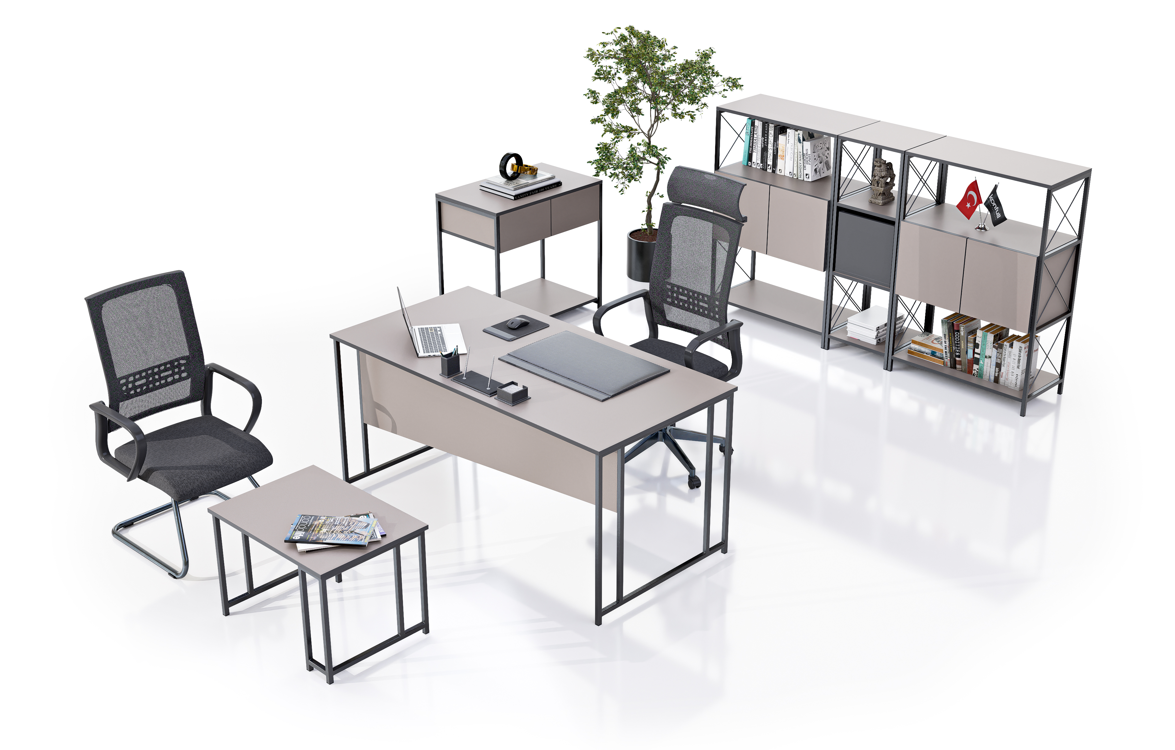 Konfull Executive Desks Troy / Stone-Antrasit Gri