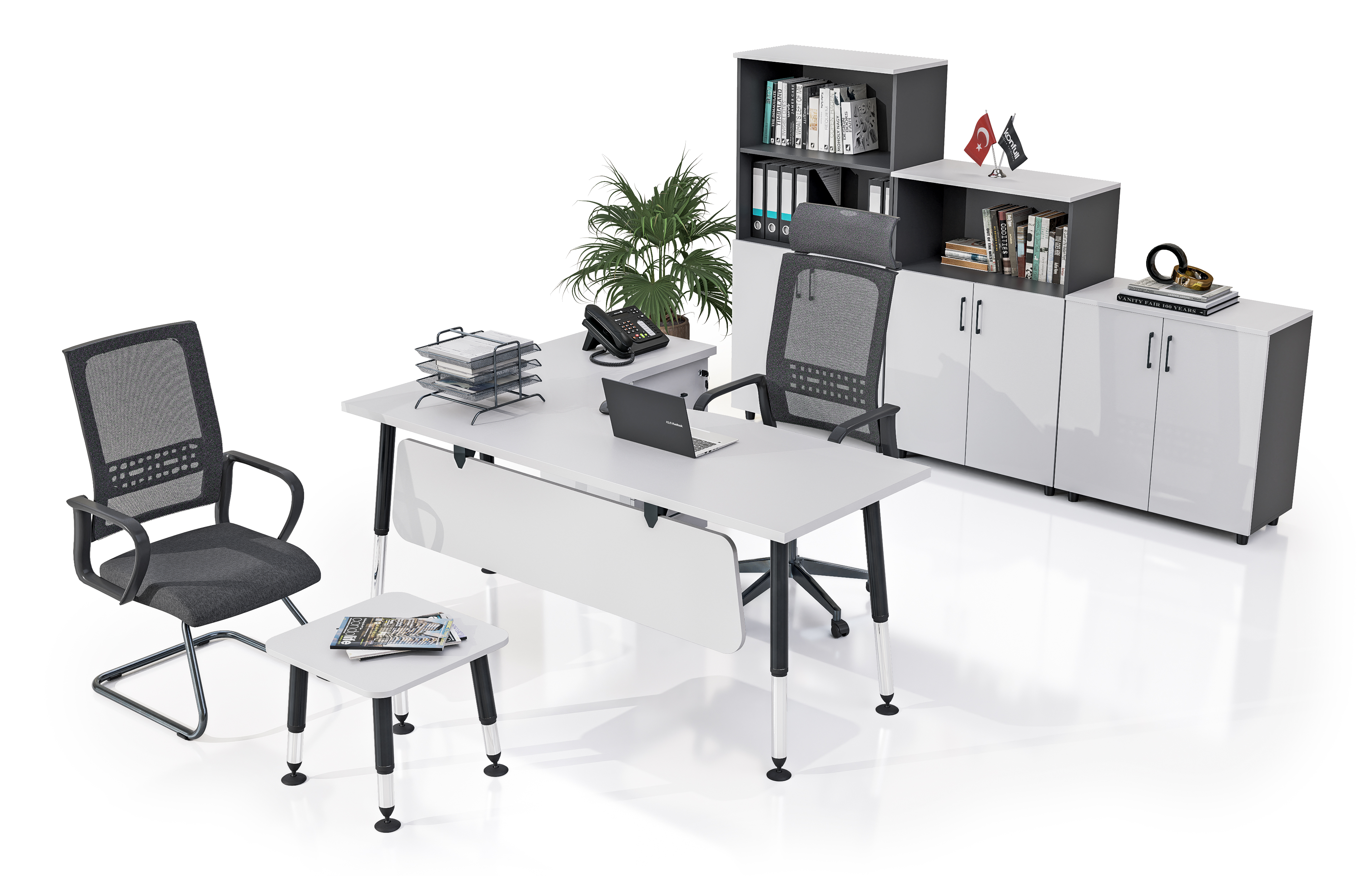Konfull Çalışma Masaları Micro Beril / Beyaz - Parlak Beyaz-