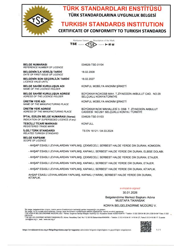 Certificate of Conformity to Turkish Standards TS EN 16121